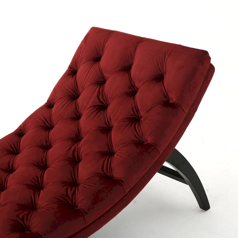 Tufted Velvet Chaise Lounge – Dark Brown Legs, 1-Person