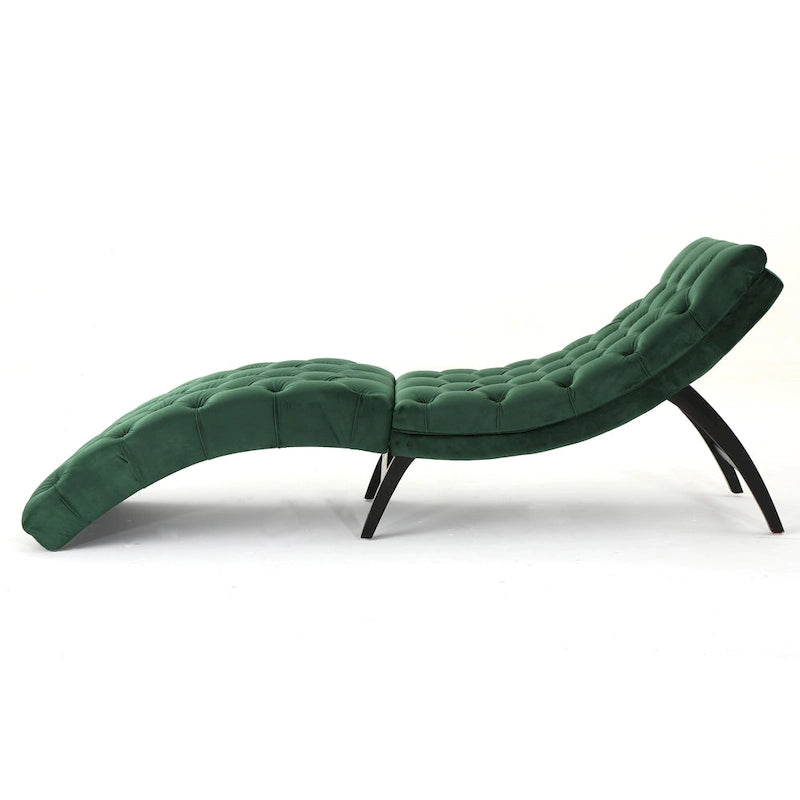 Tufted Velvet Chaise Lounge – Dark Brown Legs, 1-Person