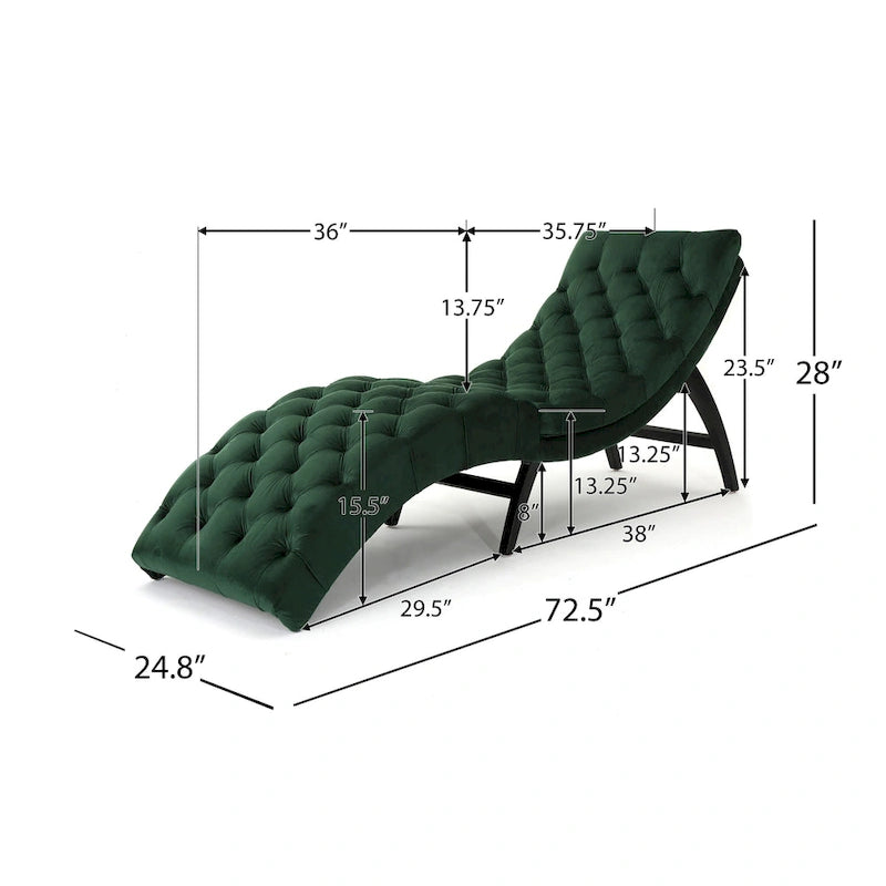 Tufted Velvet Chaise Lounge – Dark Brown Legs, 1-Person