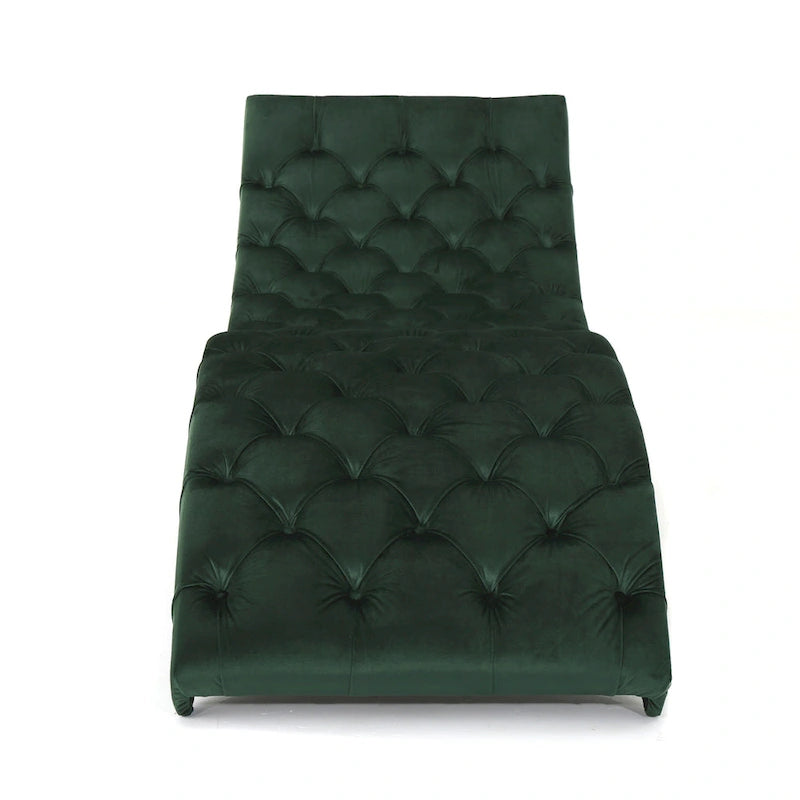 Tufted Velvet Chaise Lounge – Dark Brown Legs, 1-Person