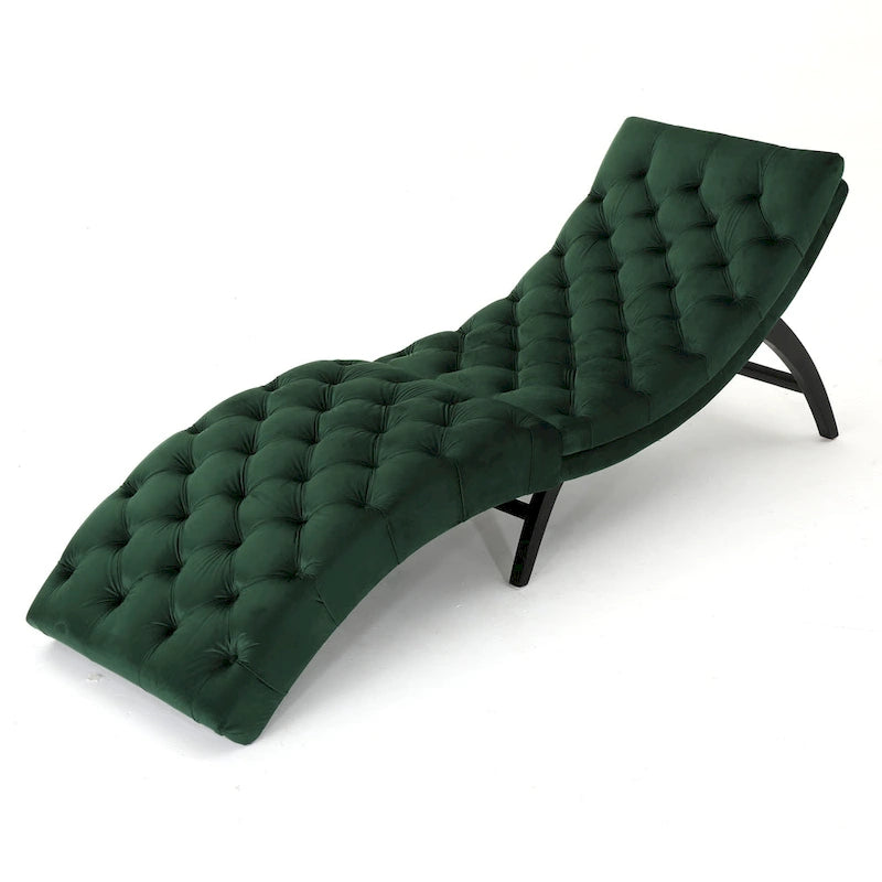 Tufted Velvet Chaise Lounge – Dark Brown Legs, 1-Person