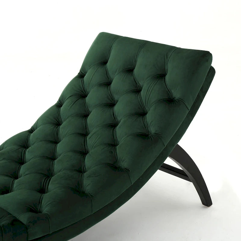 Tufted Velvet Chaise Lounge – Dark Brown Legs, 1-Person