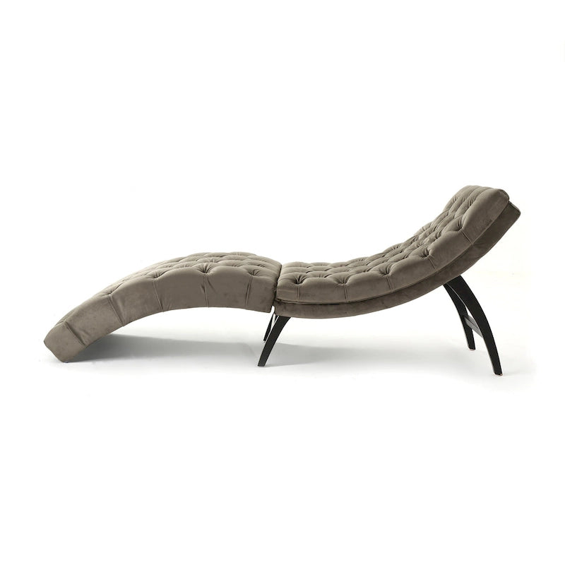 Tufted Velvet Chaise Lounge – Dark Brown Legs, 1-Person