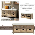 White Storage Bench with 3 Drawers & Rattan Baskets – Seats 1
