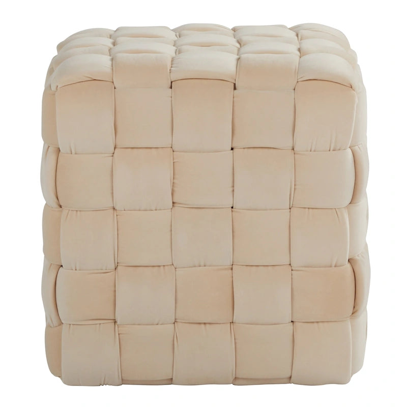 Braided Velvet Square Ottoman – Cream / Ice Blue / Blush Pink / Dark Grey, Single-Seat