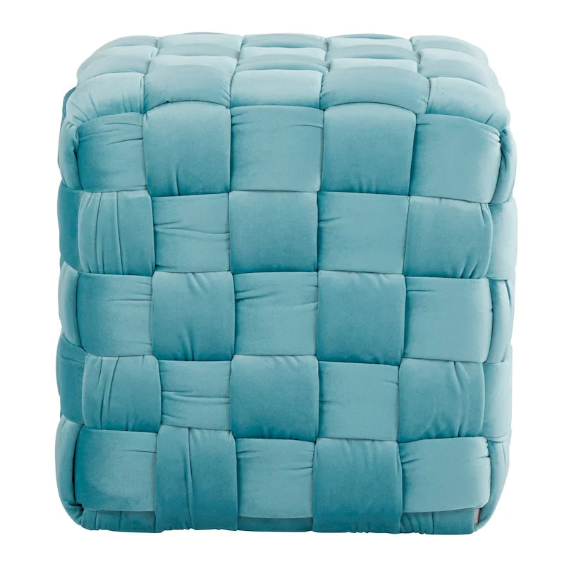 Braided Velvet Square Ottoman – Cream / Ice Blue / Blush Pink / Dark Grey, Single-Seat