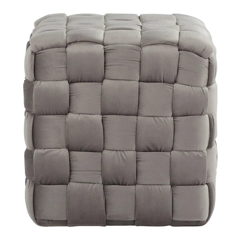 Braided Velvet Square Ottoman – Cream / Ice Blue / Blush Pink / Dark Grey, Single-Seat