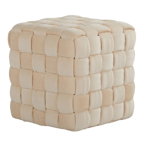 Pouf quadrato in velluto intrecciato – Crema / Azzurro Ghiaccio / Rosa Cipria / Grigio Scuro, Posto singolo