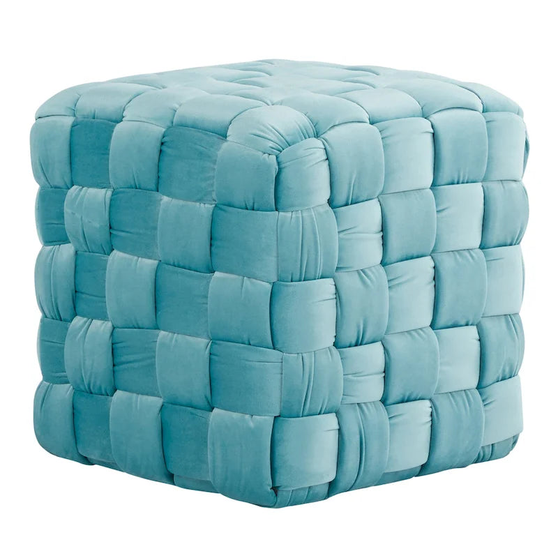 Braided Velvet Square Ottoman – Cream / Ice Blue / Blush Pink / Dark Grey, Single-Seat