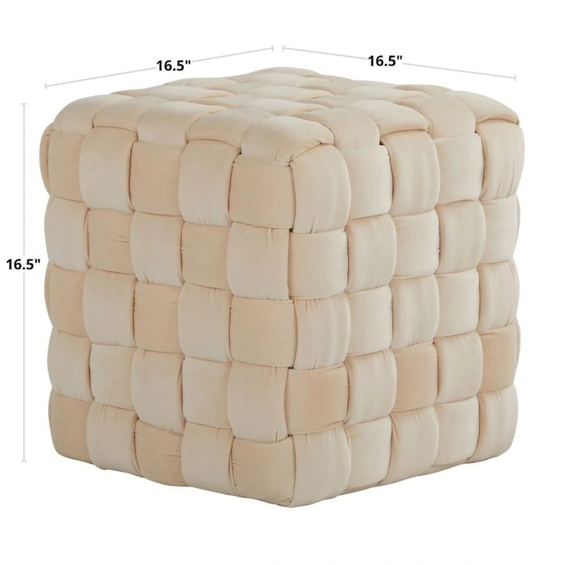Braided Velvet Square Ottoman – Cream / Ice Blue / Blush Pink / Dark Grey, Single-Seat