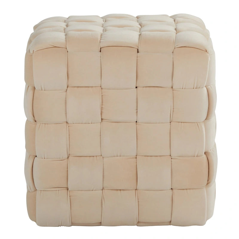 Braided Velvet Square Ottoman – Cream / Ice Blue / Blush Pink / Dark Grey, Single-Seat