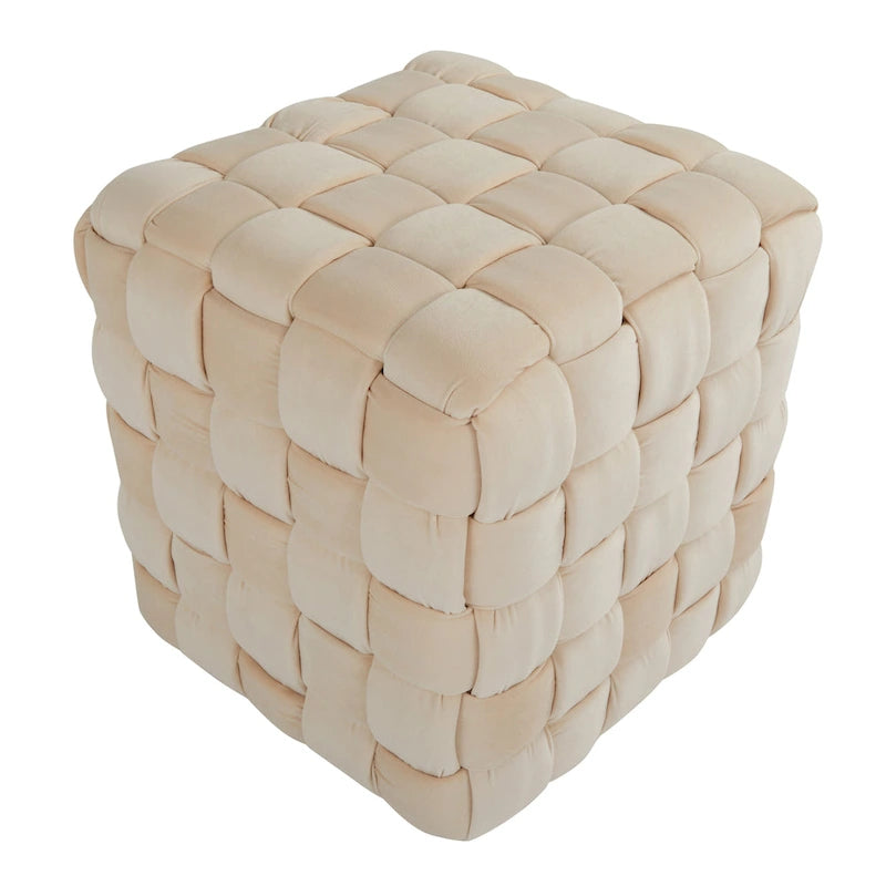 Braided Velvet Square Ottoman – Cream / Ice Blue / Blush Pink / Dark Grey, Single-Seat
