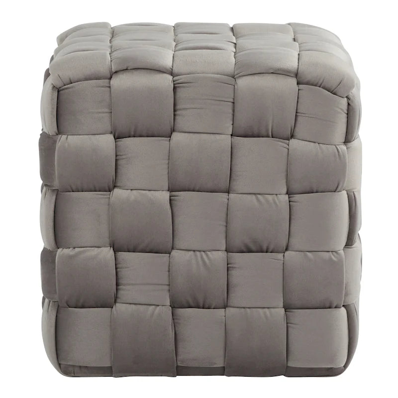 Braided Velvet Square Ottoman – Cream / Ice Blue / Blush Pink / Dark Grey, Single-Seat