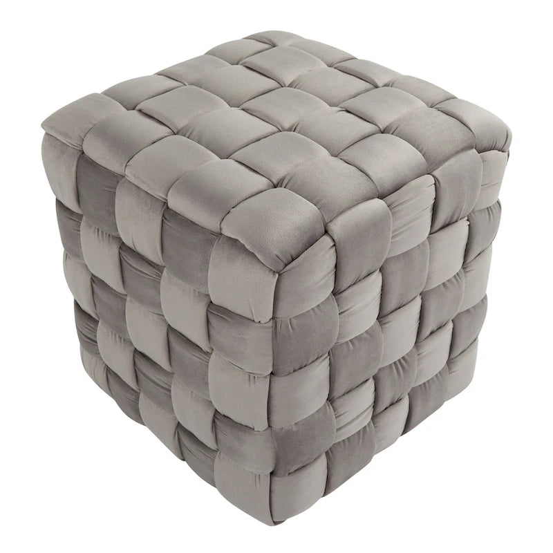 Braided Velvet Square Ottoman – Cream / Ice Blue / Blush Pink / Dark Grey, Single-Seat