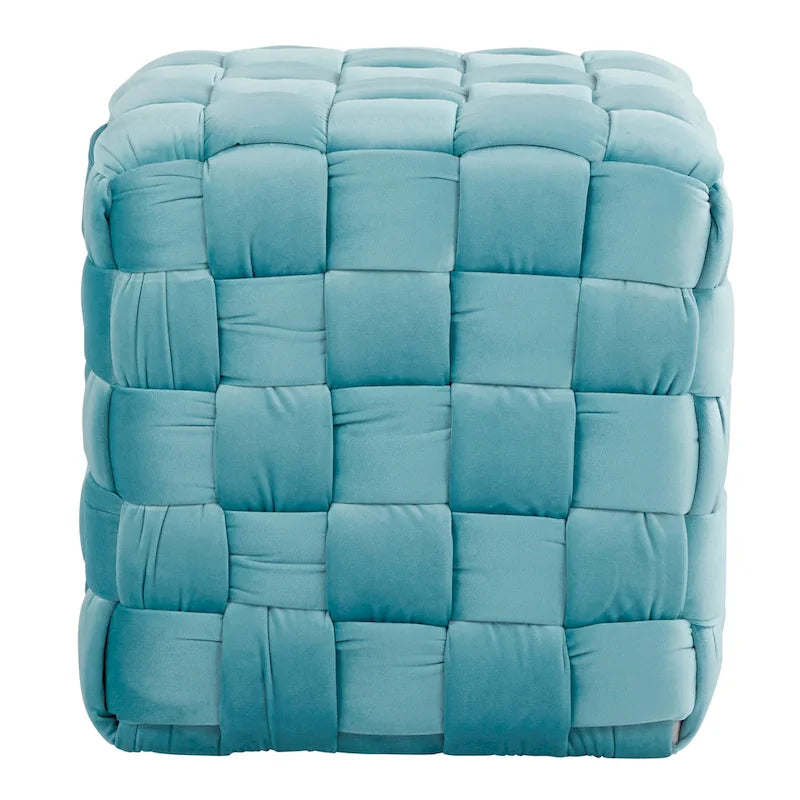 Braided Velvet Square Ottoman – Cream / Ice Blue / Blush Pink / Dark Grey, Single-Seat