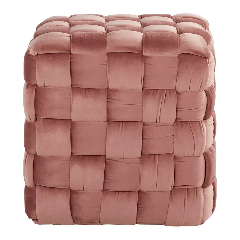 Braided Velvet Square Ottoman – Cream / Ice Blue / Blush Pink / Dark Grey, Single-Seat