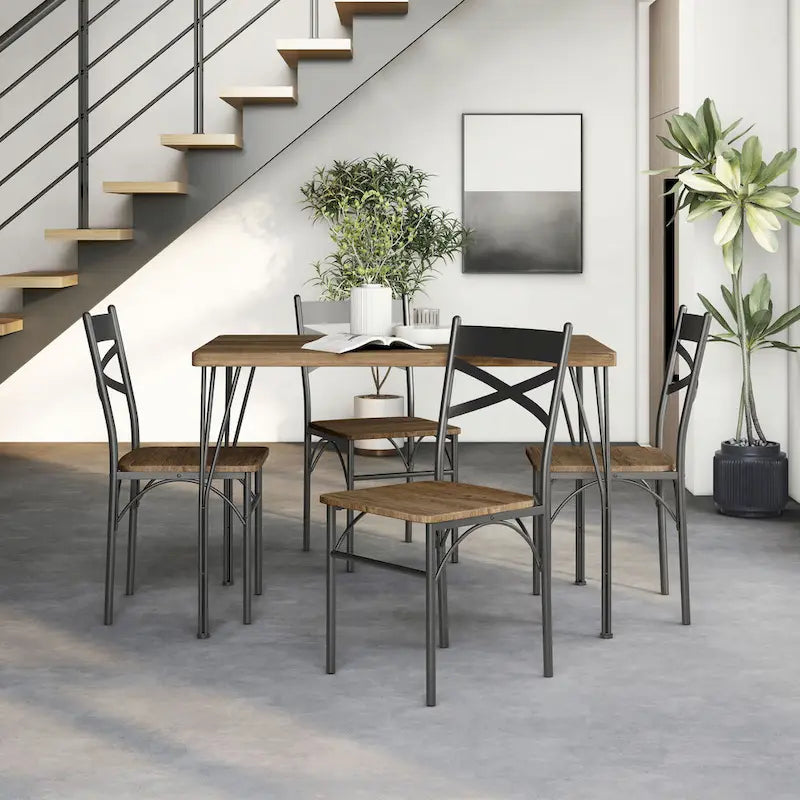 Natural/Dark Bronze Cross-Back 4-Person Dining Set