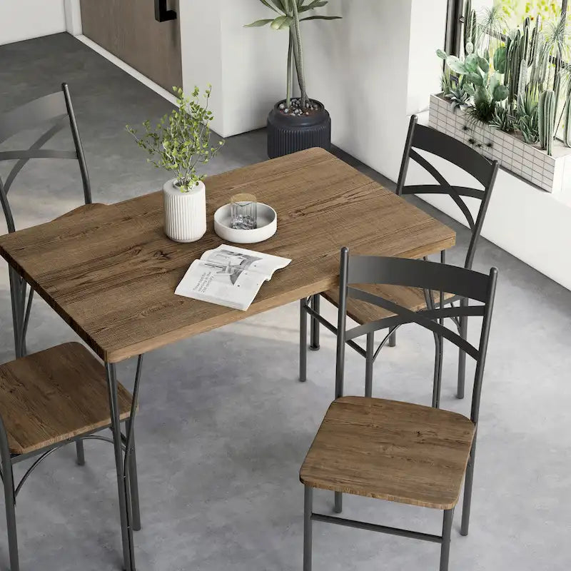 Natural/Dark Bronze Cross-Back 4-Person Dining Set