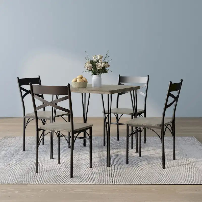 Natural/Dark Bronze Cross-Back 4-Person Dining Set