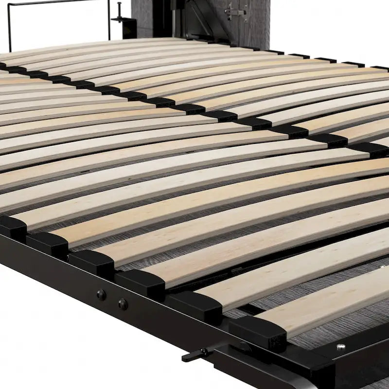 White & Walnut Grey / Bark Gray & Graphite Queen Wall Bed with Shelves, 2-Person