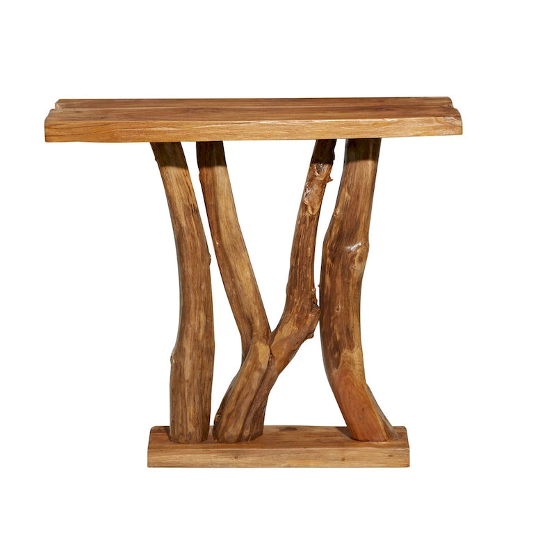 Brown Teak Wood Console Table, Live Edge, Single, 14W x 35L x 32H