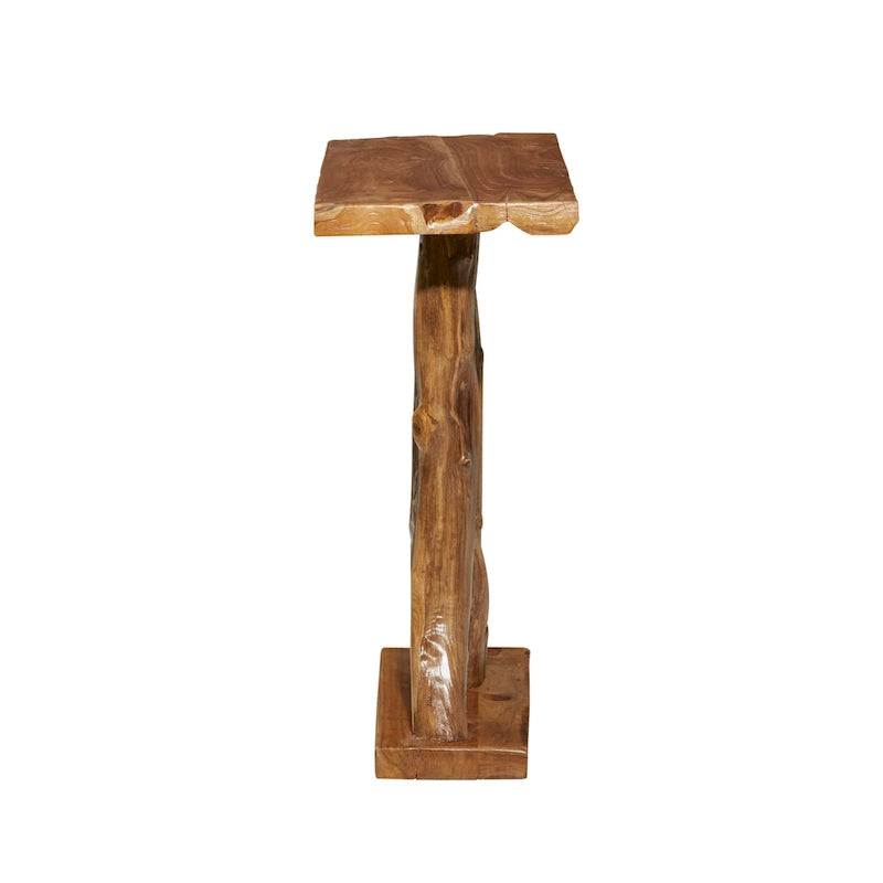Brown Teak Wood Console Table, Live Edge, Single, 14W x 35L x 32H