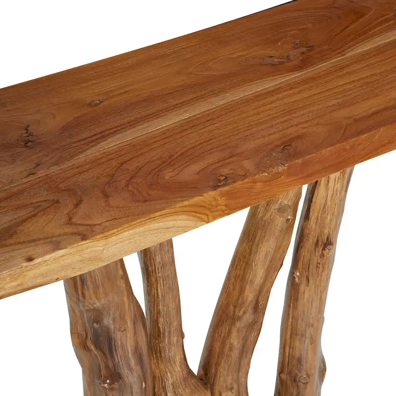 Brown Teak Wood Console Table, Live Edge, Single, 14W x 35L x 32H