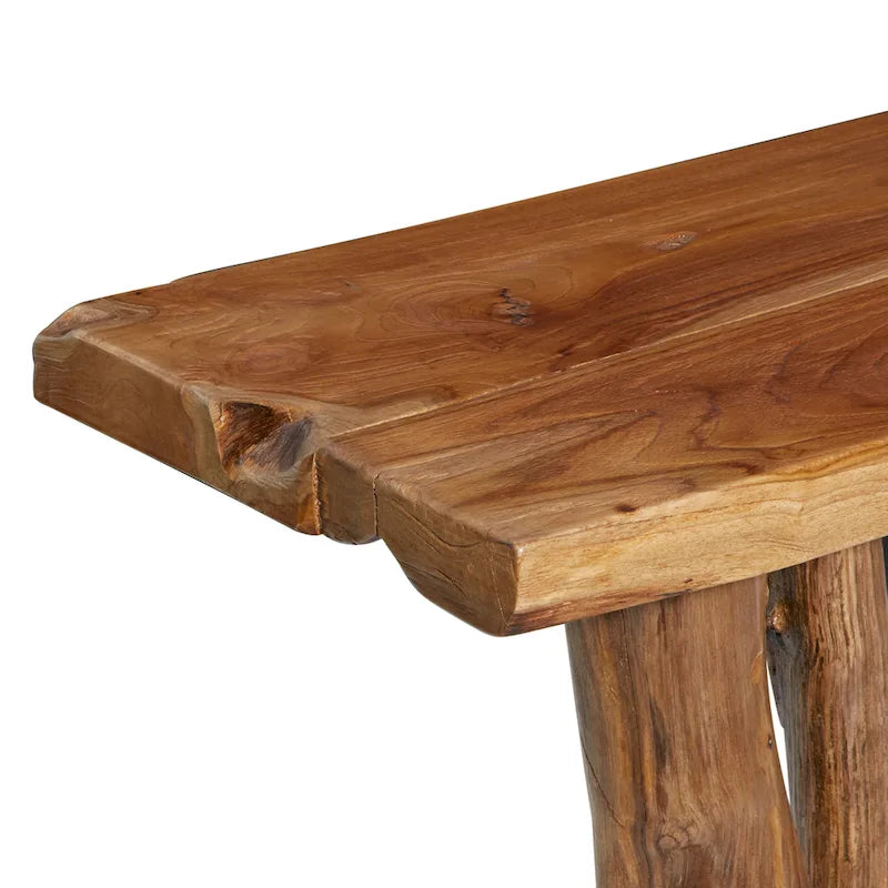 Brown Teak Wood Console Table, Live Edge, Single, 14W x 35L x 32H