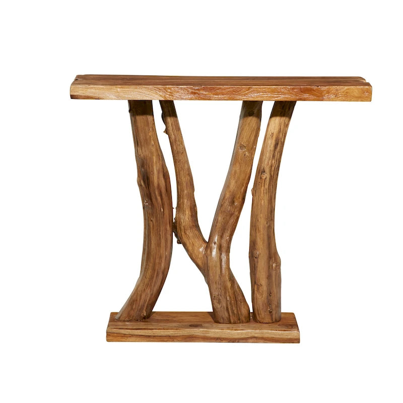 Brown Teak Wood Console Table, Live Edge, Single, 14W x 35L x 32H