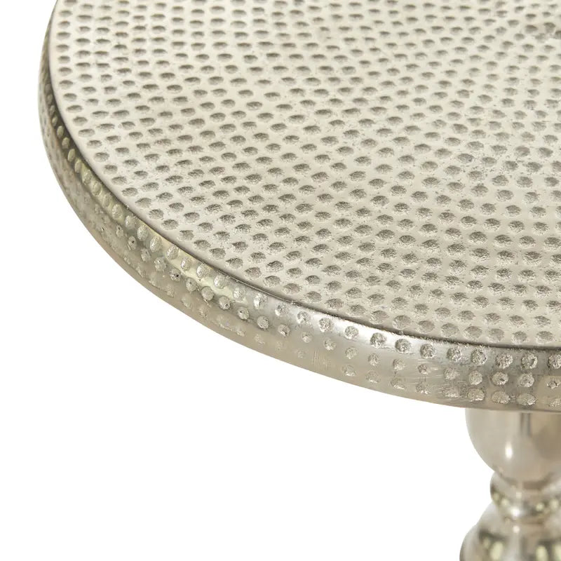 Silver Aluminum Accent Table – Hammered Top, Scroll Legs, 15W x 15L x 22H