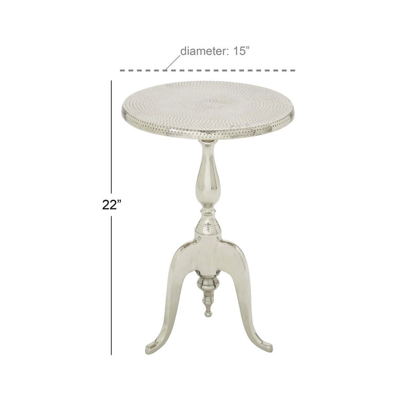 Silver Aluminum Accent Table – Hammered Top, Scroll Legs, 15W x 15L x 22H