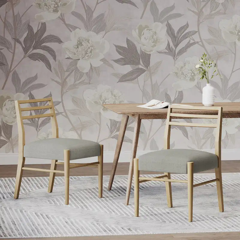 Light Ash Ladder-Back Upholstered Dining Chair, Farmhouse Style, Set of 2