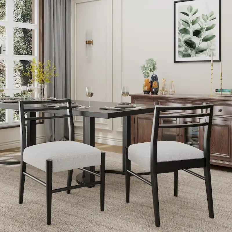 Light Ash Ladder-Back Upholstered Dining Chair, Farmhouse Style, Set of 2