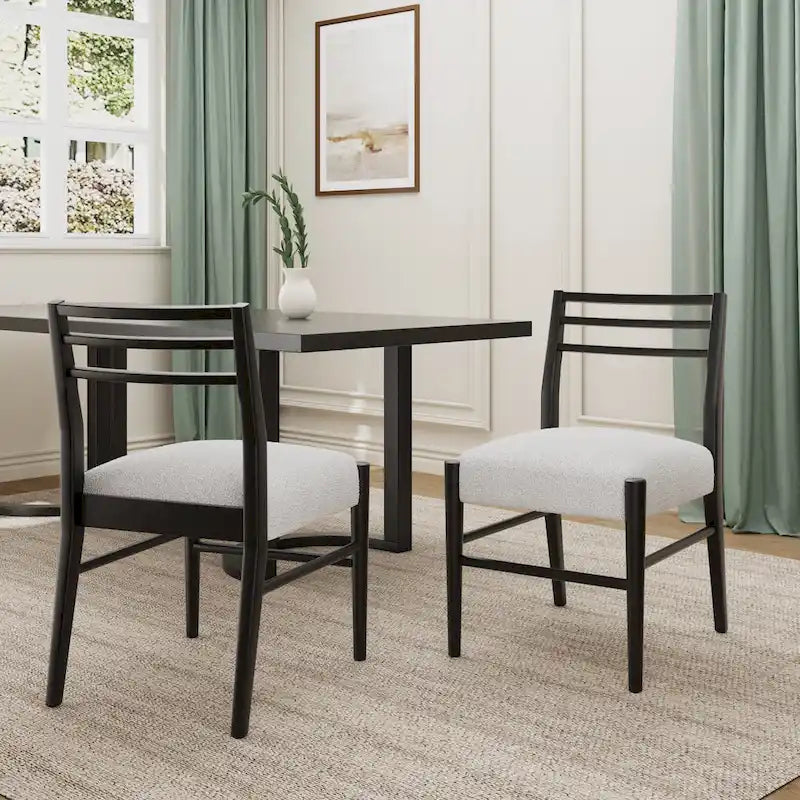 Light Ash Ladder-Back Upholstered Dining Chair, Farmhouse Style, Set of 2