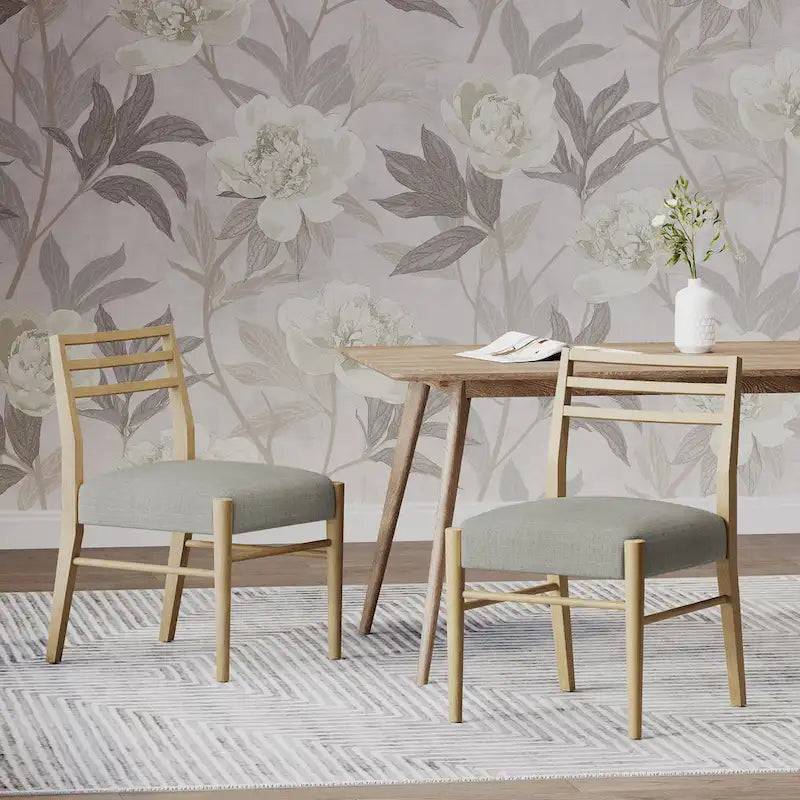 Light Ash Ladder-Back Upholstered Dining Chair, Farmhouse Style, Set of 2