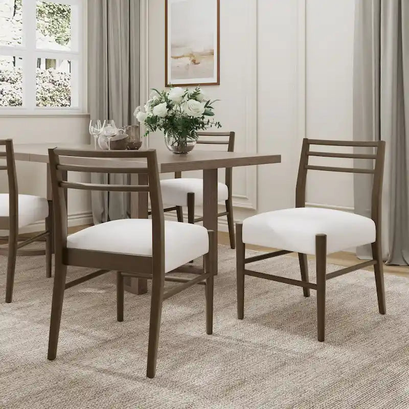 Light Ash Ladder-Back Upholstered Dining Chair, Farmhouse Style, Set of 2