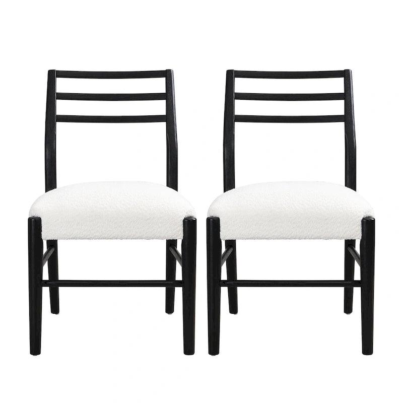 Light Ash Ladder-Back Upholstered Dining Chair, Farmhouse Style, Set of 2