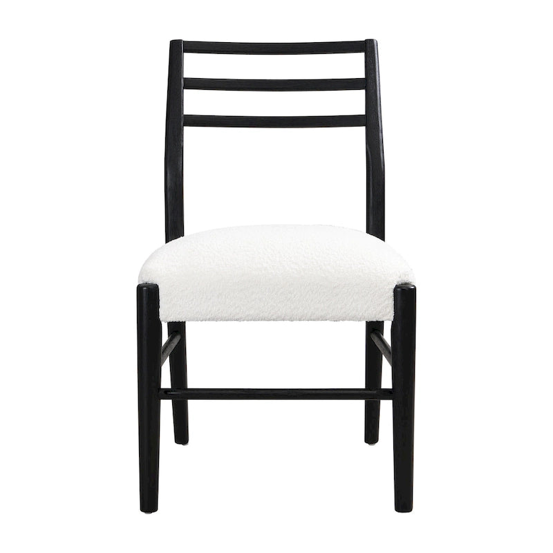 Light Ash Ladder-Back Upholstered Dining Chair, Farmhouse Style, Set of 2