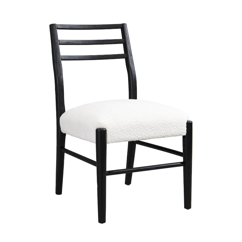Light Ash Ladder-Back Upholstered Dining Chair, Farmhouse Style, Set of 2