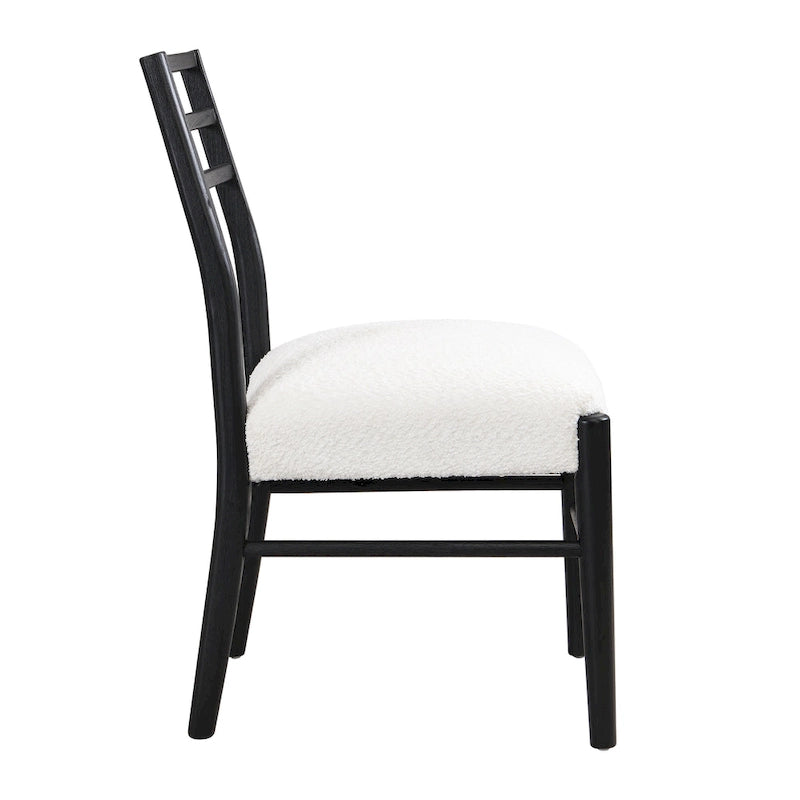 Light Ash Ladder-Back Upholstered Dining Chair, Farmhouse Style, Set of 2