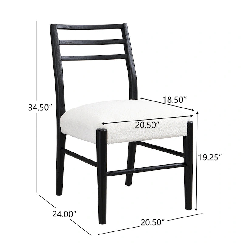 Light Ash Ladder-Back Upholstered Dining Chair, Farmhouse Style, Set of 2