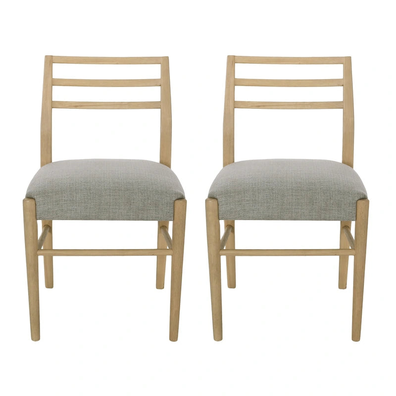 Light Ash Ladder-Back Upholstered Dining Chair, Farmhouse Style, Set of 2