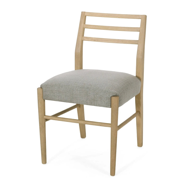 Light Ash Ladder-Back Upholstered Dining Chair, Farmhouse Style, Set of 2