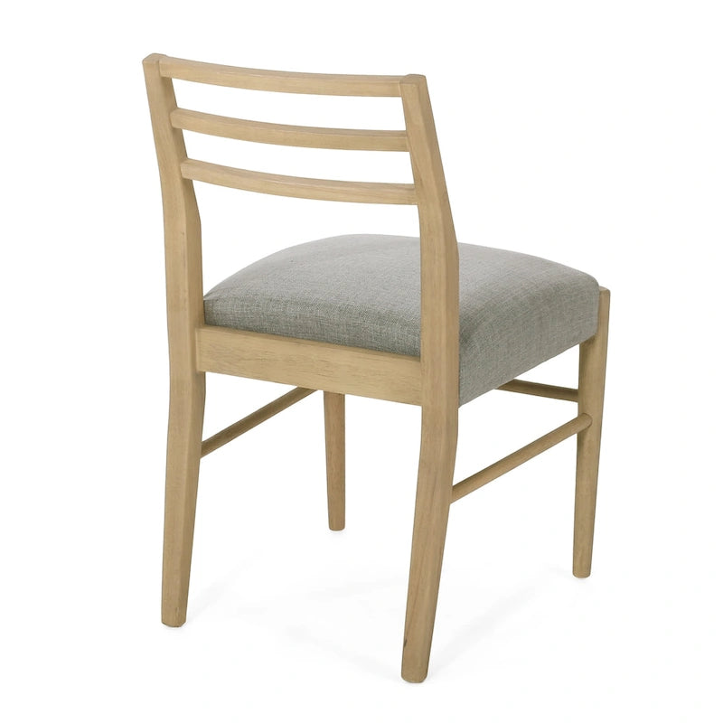 Light Ash Ladder-Back Upholstered Dining Chair, Farmhouse Style, Set of 2