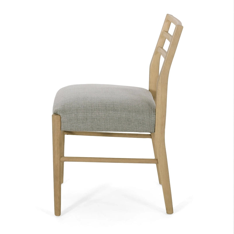 Light Ash Ladder-Back Upholstered Dining Chair, Farmhouse Style, Set of 2