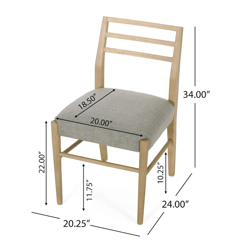 Light Ash Ladder-Back Upholstered Dining Chair, Farmhouse Style, Set of 2