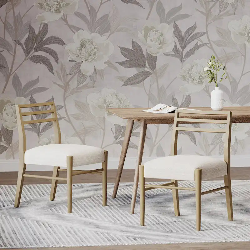 Light Ash Ladder-Back Upholstered Dining Chair, Farmhouse Style, Set of 2