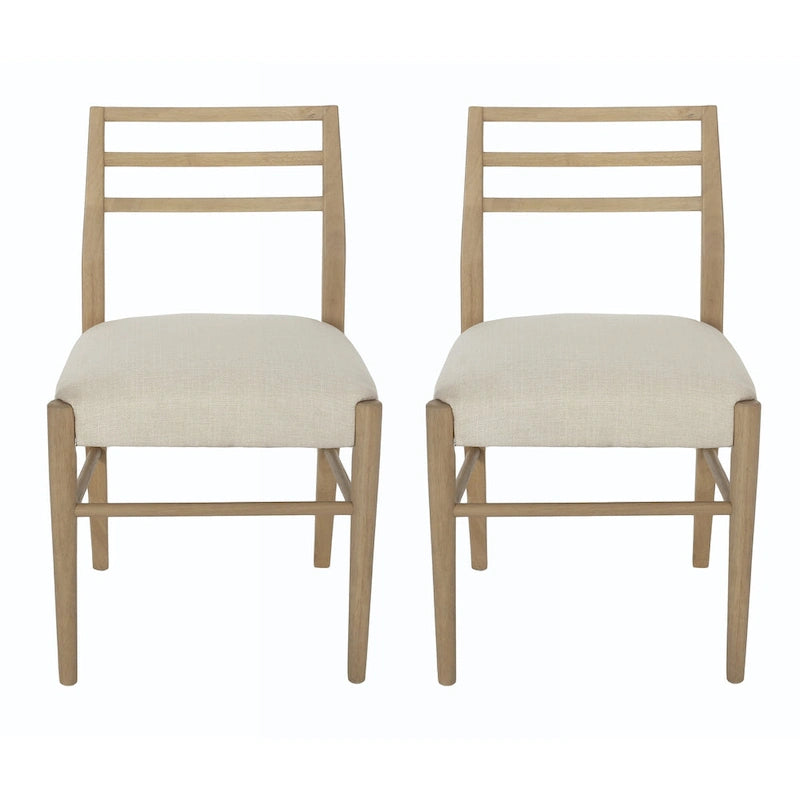 Light Ash Ladder-Back Upholstered Dining Chair, Farmhouse Style, Set of 2