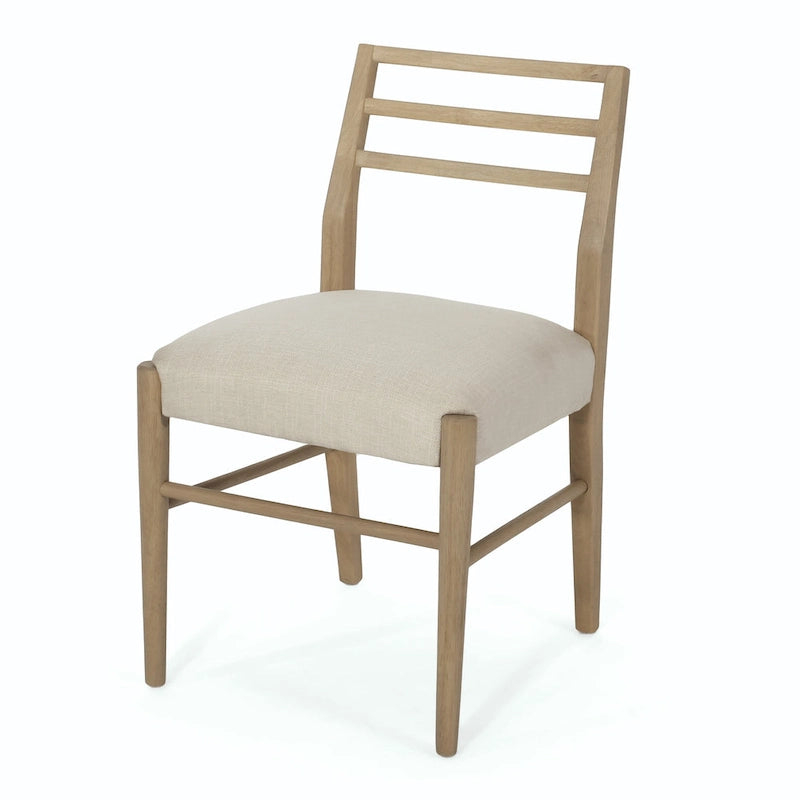 Light Ash Ladder-Back Upholstered Dining Chair, Farmhouse Style, Set of 2