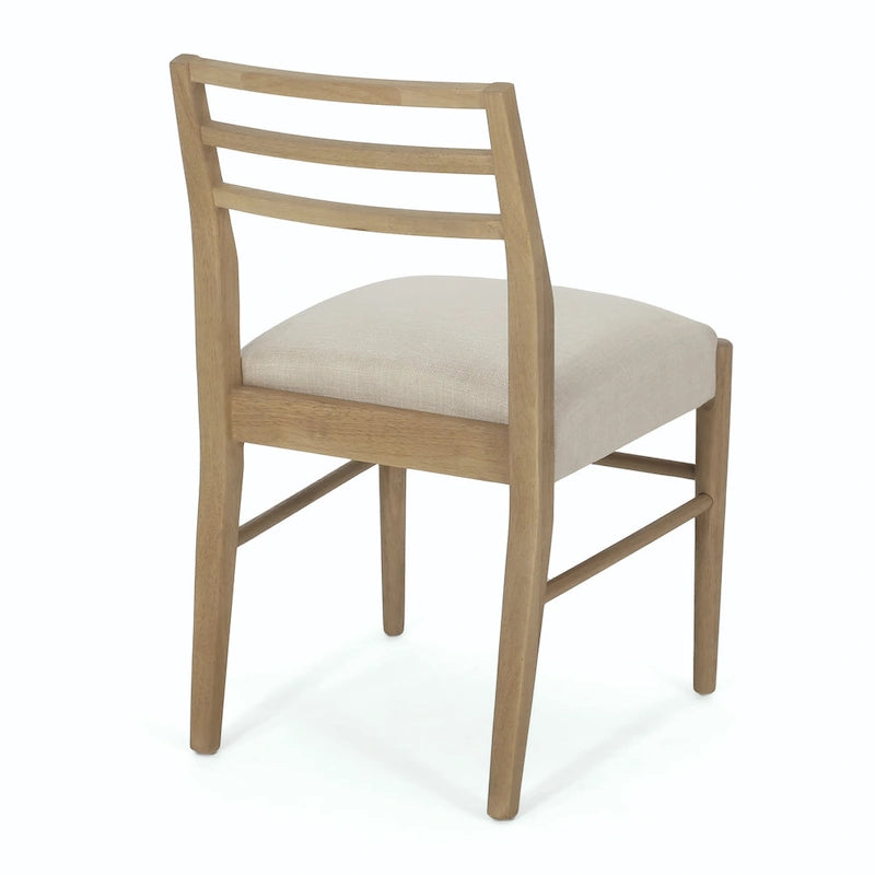 Light Ash Ladder-Back Upholstered Dining Chair, Farmhouse Style, Set of 2